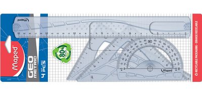 Kit de géométrie MAXI, 4 pièces, transparent