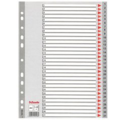 Intercalaires en plastique, numérique, A4, 1-31,gris