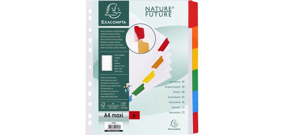 Tabbladen karton 160g - geplastificeerde gekleurde tabs + index - 6 tabs - A4 maxi - Wit