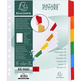 Tabbladen karton 160g - geplastificeerde gekleurde tabs + index - 6 tabs - A4 maxi - Wit