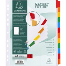 Tabbladen karton 160g - geplastificeerde gekleurde tabs + index - 12 tabs - A4 maxi - Wit