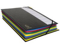 Multipart file with expandable spine and stiff cover, 12 compartments