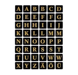 stickers alphabetique A-Z, film marqué, noir/or
