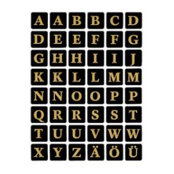 stickers alphabetique A-Z, film marqué, noir/or