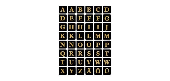 stickers alphabetique A-Z, film marqué, noir/or