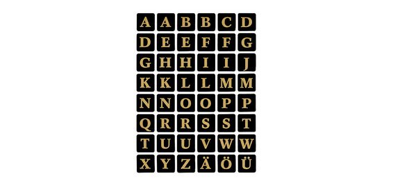 stickers alphabetique A-Z, film marqué, noir/or