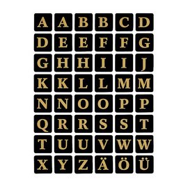 stickers alphabetique A-Z, film marqué, noir/or