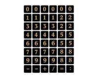 stickers chiffres 0-9, film marqué, or sur noir