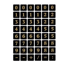 stickers chiffres 0-9, film marqué, or sur noir