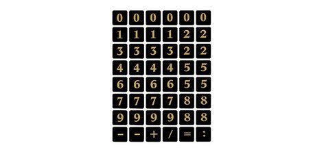 stickers chiffres 0-9, film marqué, or sur noir