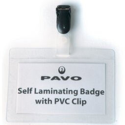 Porte-badge plastifié, avec clip, 54 x 90 mm