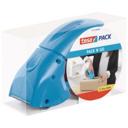 Tesa Pack 'n Go tape afroller + 1 rol tape blauw