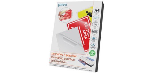 Adhesive Back Laminating Pouches Pavo A4 - 2 x 100 µ - Glossy - Box of 100