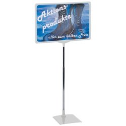 Rotating poster display stand for portrait or landscape A4 format.