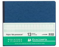 Piqûre Journal de caisse ou banque 27x32cm à tête paresseuse 2 libellés : 6 crédit et 13 débit - 31 lignes - 80 pages - Couleurs assorties