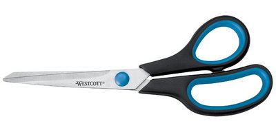 Westcott Easygrip Schere, 20,4 cm, rechts und links, spitze Enden, Edelstahl, blau/schwarz, Blister mit 1 Stück