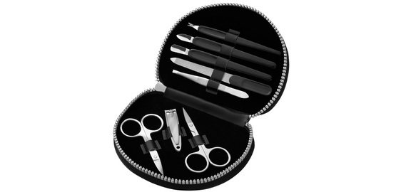 Manicure set, faux leather case, 8 pieces, black