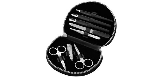 Set de manucure, étui en similicuir, 8 pièces, noir