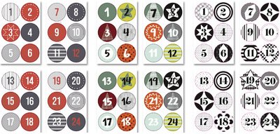 Stickers de Noel 'CALENDRIER DE L'AVENT', assorti