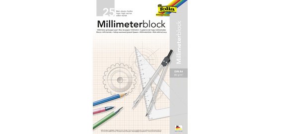 Bloc papier millimétré, A4, 80 g/m2, 25 feuilles