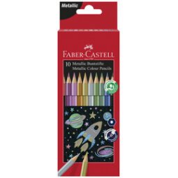 FABER-CASTELL Crayons de couleur hexagonaux métallique, étui de 10