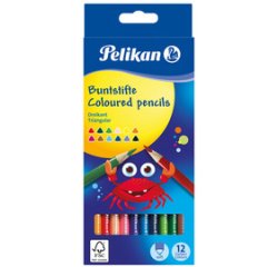 Pelikan crayon de couleur triangulair, étui de 12 pièces en couleurs assorties