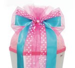 Ruban pour cornet scolaire 'Pink Dots', bleu clair/rose