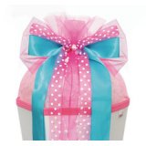 Ruban pour cornet scolaire 'Pink Dots', bleu clair/rose