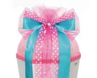 Ruban pour cornet scolaire 'Pink Dots', bleu clair/rose