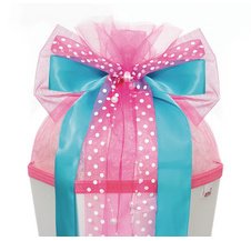 Ruban pour cornet scolaire 'Pink Dots', bleu clair/rose