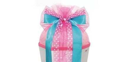Ruban pour cornet scolaire 'Pink Dots', bleu clair/rose