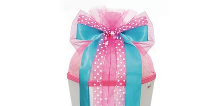 Ruban pour cornet scolaire 'Pink Dots', bleu clair/rose
