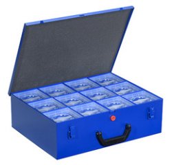 Professional metal case for small parts, with removable insert boxes and EuroPlus Pro lids >M<44XH-12L.