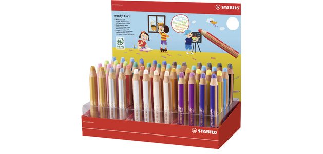 Crayon multi-talents woody 3 en 1, présentoir de 48