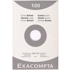 Étui de 100 fiches - bristol quadrillé 5x5 perforé 100x150mm - Blanc