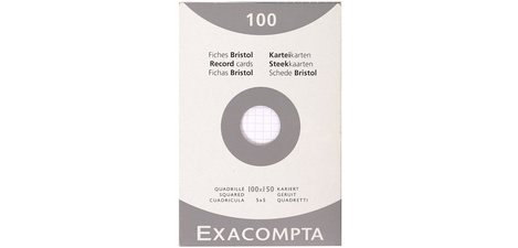 Étui de 100 fiches - bristol quadrillé 5x5 non perforé 100x150mm - Blanc