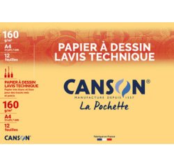 Papier lisse blanc Lavis technique, A3, 200 g/m2