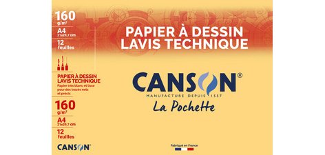 Papier à dessin Lavis technique, A4, 160 g/m2, blanc