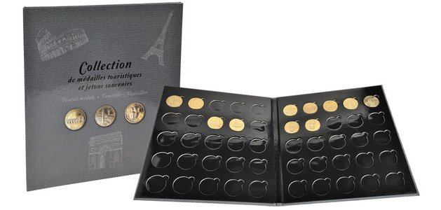 Album de collection pour 50 médailles touristiques - 25,5x28 cm - Gris