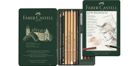 FABER-CASTELL PITT MONOCHROME Set petit, étui de 12 pièces