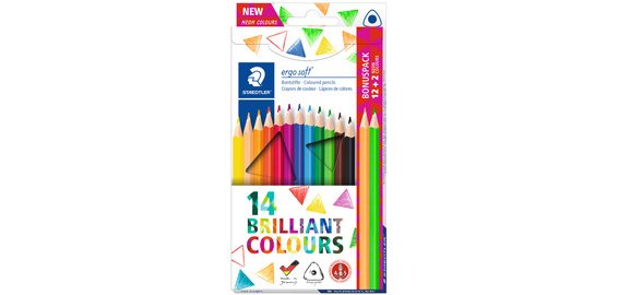 Crayon de couleur triangulaire ergosoft, 12+2 étui