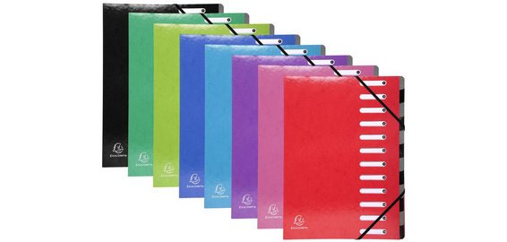 Exacompta Iderama trieur, 12 compartiments, avec des élastiques, couleurs assorties