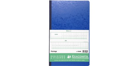  Speciaal register Tijdsregistratie 40x24cm - 46 lijnen - 80 blad - Franstalig
