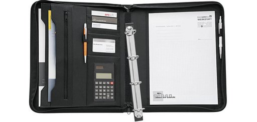 Porte-documents, A4, avec calculatrice, couleur: noir