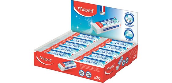 Technic Ultra Kunststoffradiergummi, weiß, Display mit 20 Stück