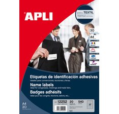 Badges adhésifs, en papier structuré, blanc