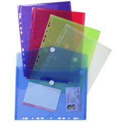 "Exacompta PP Envelope Punched Pocket, A4, Hook & Loop, Bag of 5" - Frosted