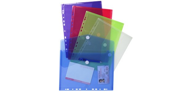 Packung mit 5 verschließbaren Prospekthüllen aus PP mit Klettverschluss - A4 - Transparent