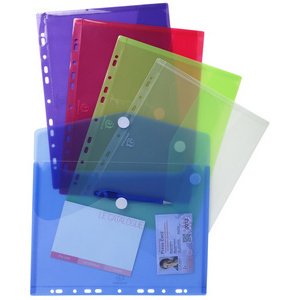 "Exacompta PP Envelope Punched Pocket, A4, Hook & Loop, Bag of 5" - Frosted