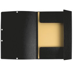 3-flap folder with elastic straps 355 gsm hard glazed mottled pressboard - A4 size - Black